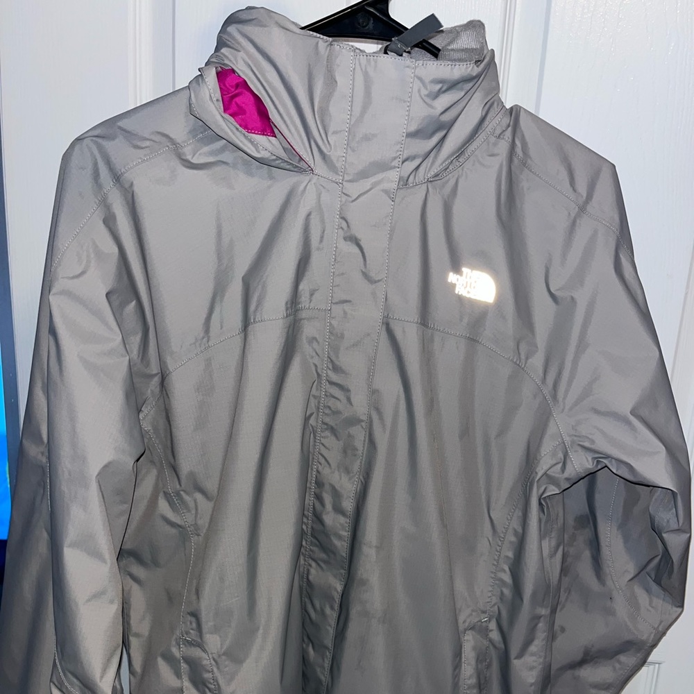 North Face Rain Jacket - Grey/Pink (Girls XL)